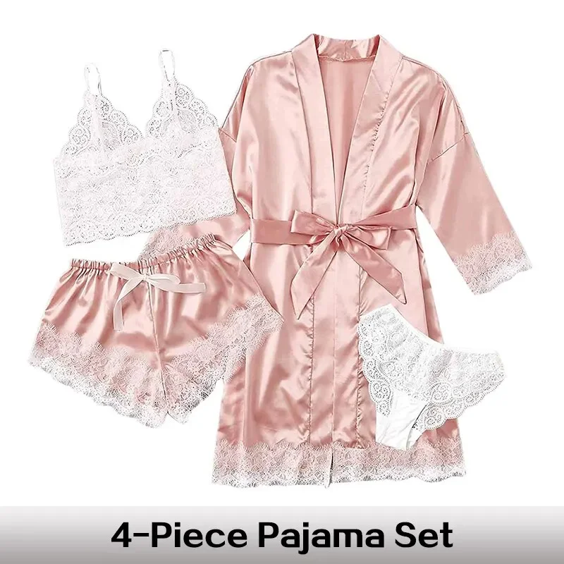 Pigiama da donna in raso, con scollo a V, biancheria intima in pizzo, seta, da notte, in raso, Blu marino, XXL