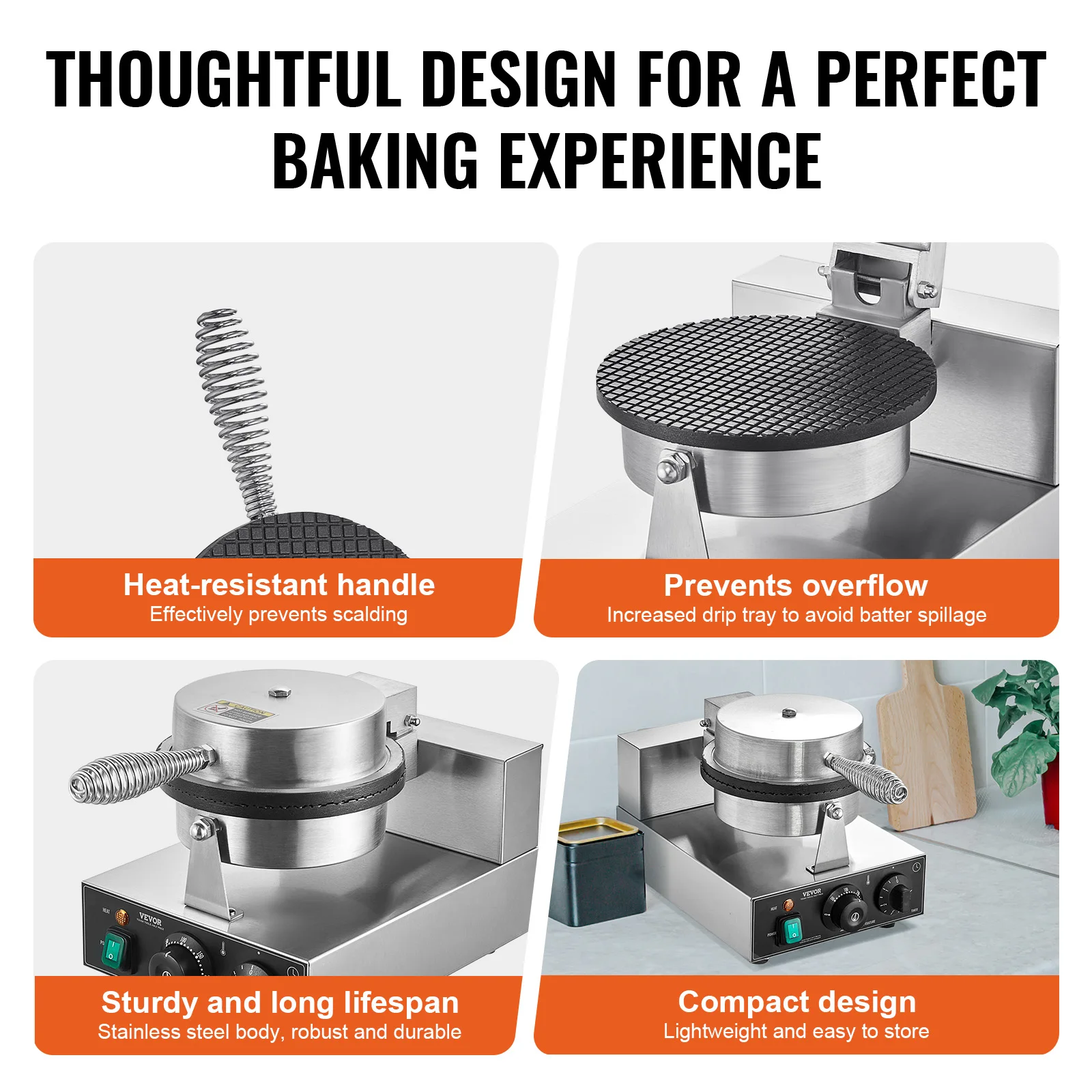SucceBuy Electric Ice Cream Cone Maker Commercial Non-Stick Stainless Steel Egg Roll Mold with Temperature and Time Control 5
