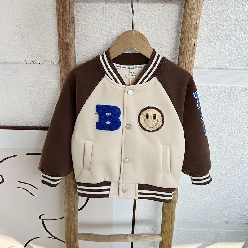 

Boy's coat with velvet qiu dong outfit 2023 children a new western style baseball uniform children warm baby handsome coat