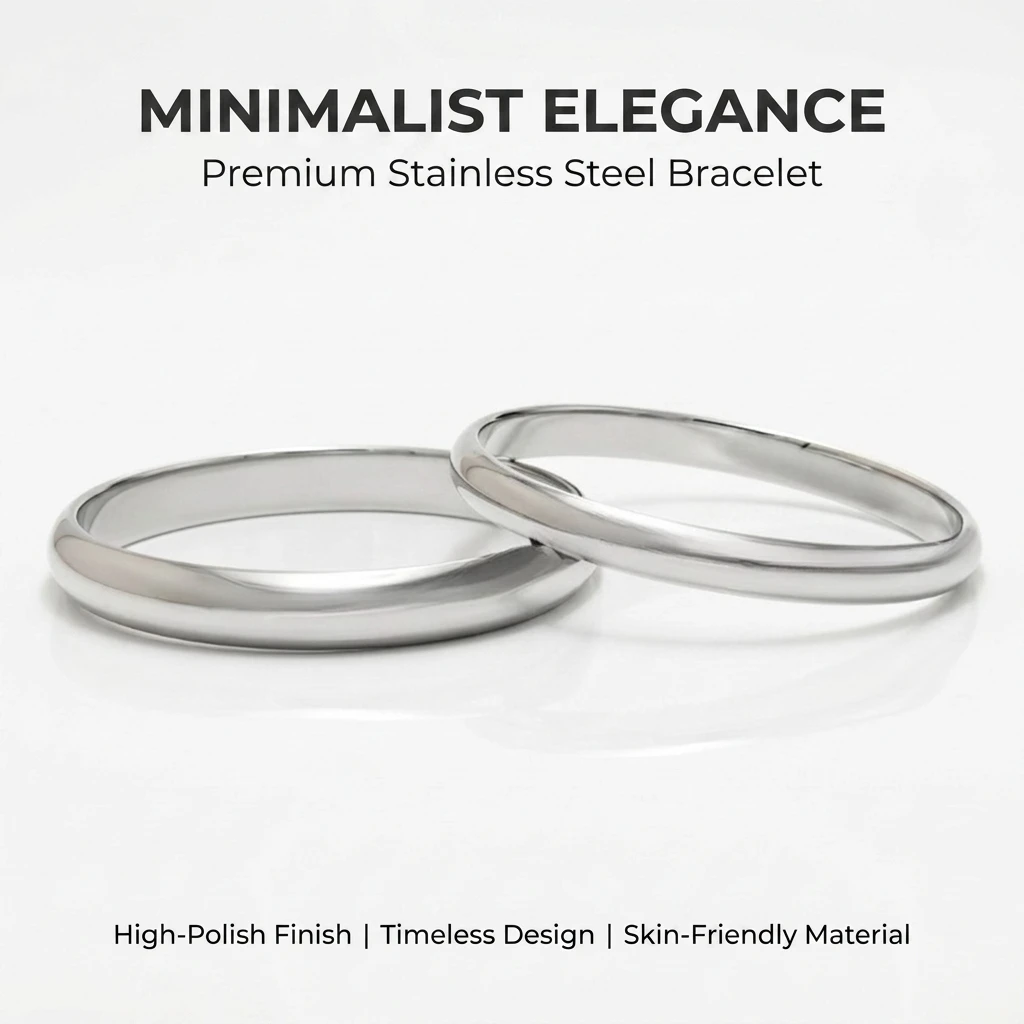 Silver Stainless Steel Round Bangle Bracelet for Women - Stylish Fashion Jewelry Gift