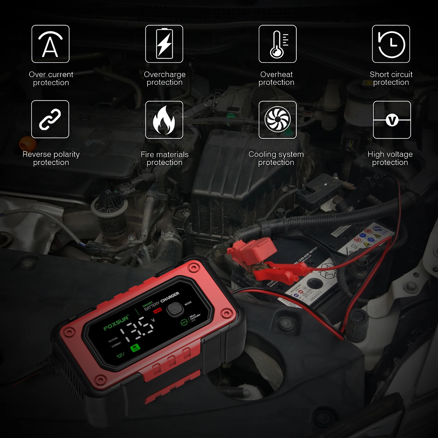 12V 7A 스마트 배터리 충전기, 납산 AGM LiFePO4 모토 배터리 자동차 오토바이 배터리 충전기, 자동차 범용 수리용