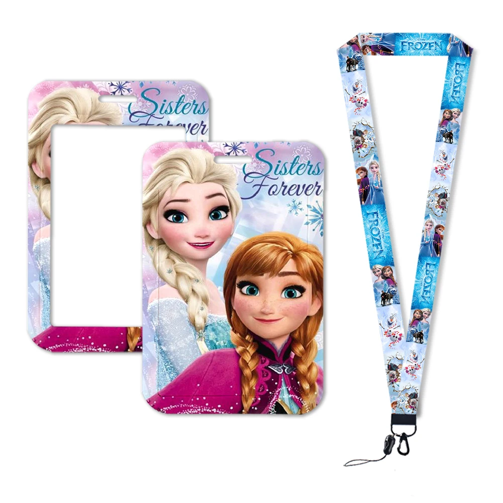 Hot-Selling Frozen 2 Elsa Anna Princess Olaf Cute Design Badge Holder ID Credit Card Pass Hang Rope Lanyard Accessories Gifts 3