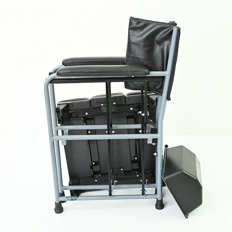 AntiRollover Commode Chair: Folding Disability Stool Elderly Bath Seat Leather Cushion Toilet NonSlip Support. 4