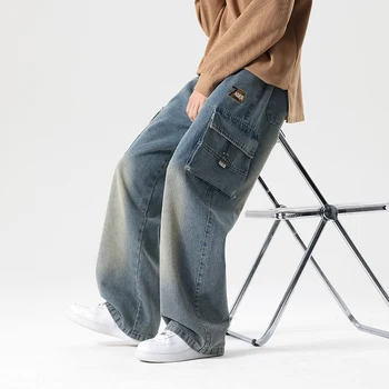 Big Size Men's Cargo Jeans Loose Wide Leg Straight Denim Pants Male Autumn Streetwear Casual Baggy Cowboy Trouser Plus Large 8XL 1