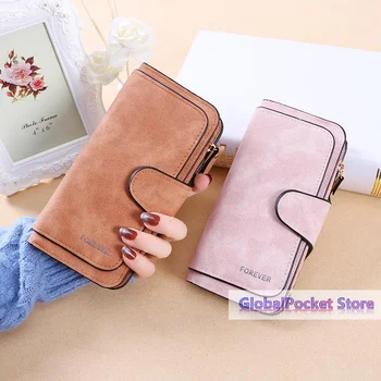 Portafoglio da donna a tre ante alla moda, semplice, in similpelle con chiusura a scatto, porta carte con più scomparti, portamonete lungo per shopping quotidiano e viaggi.