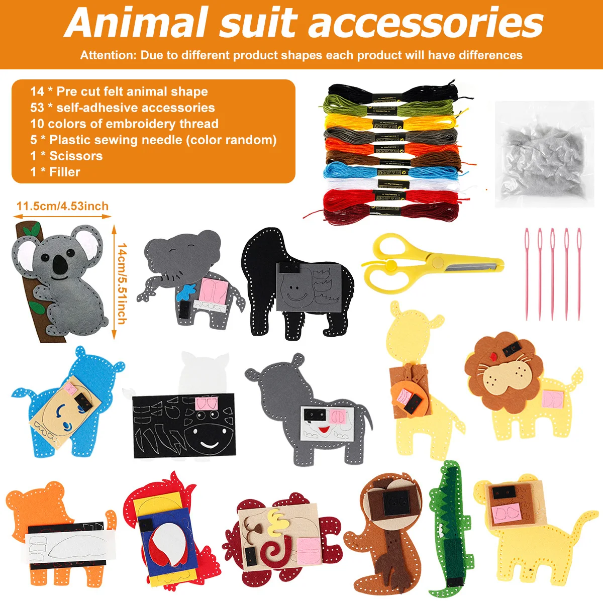 14/6pcs Animals Sewing Kit for Beginner Kids Arts & Crafts DIY Sewing Toy Birthday Gift For Girls Animals Craft Felt Sewing Kit