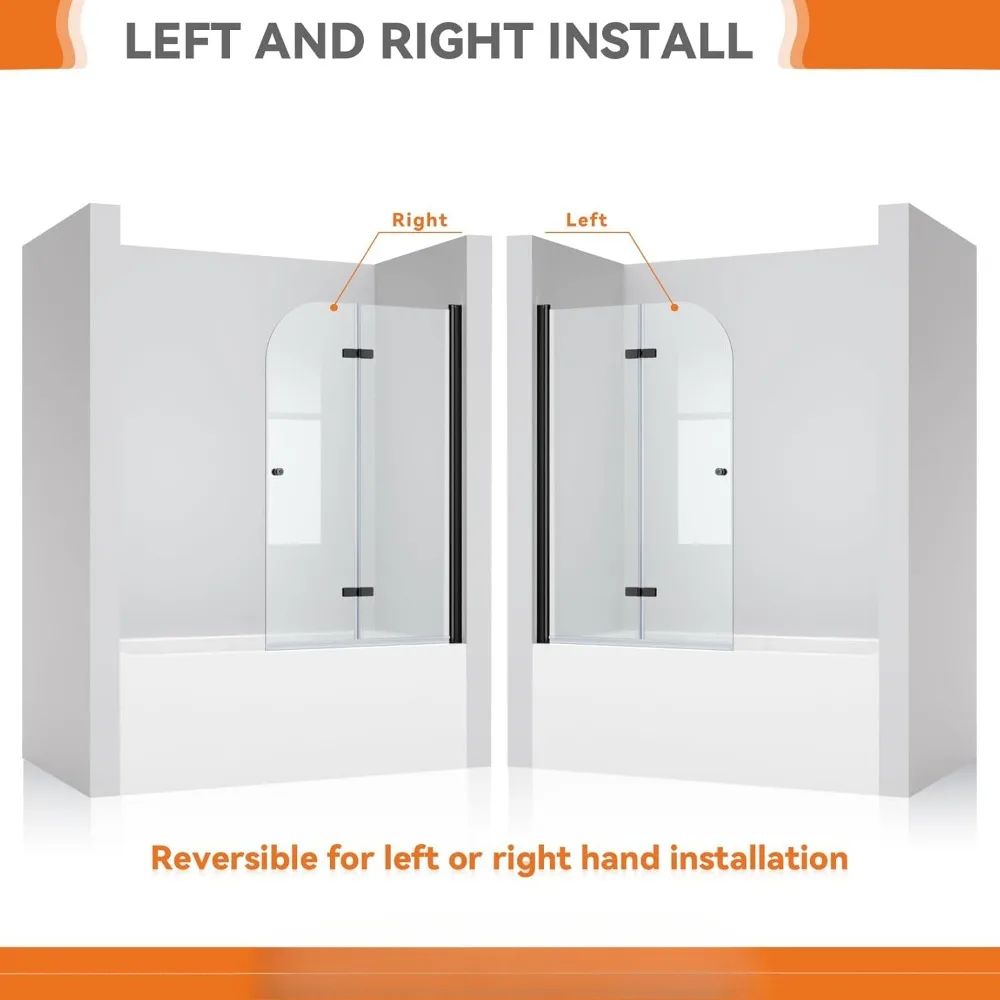 35" W x 55" H Bathtub Shower Door. 1/4" Easy Clean Tempered Glass Frameless Tub Door. 180° Rotatable Bi-Folding Shower Doors 4