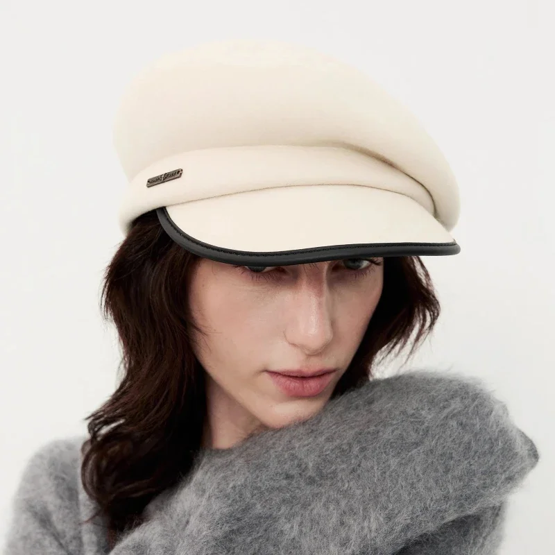 Wool Japan Curved Eaves Beret Women Autumn Winter Felt Fedora Black Painter Hat Warm Octagonal Hats Classics Walking Cap