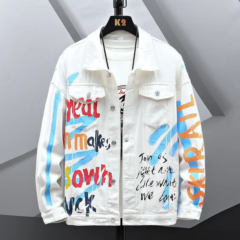 Men Letters Printed Denim Jacket 