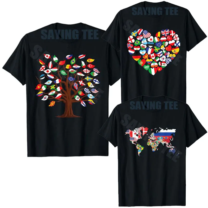Länder der Welt, 287 Flaggen, internationale Flagge, Herz-T-Shirt, Y2k-Reisegrafik, ästhetische Kleidung, lustiges Geographie-T-Shirt über die Welt
