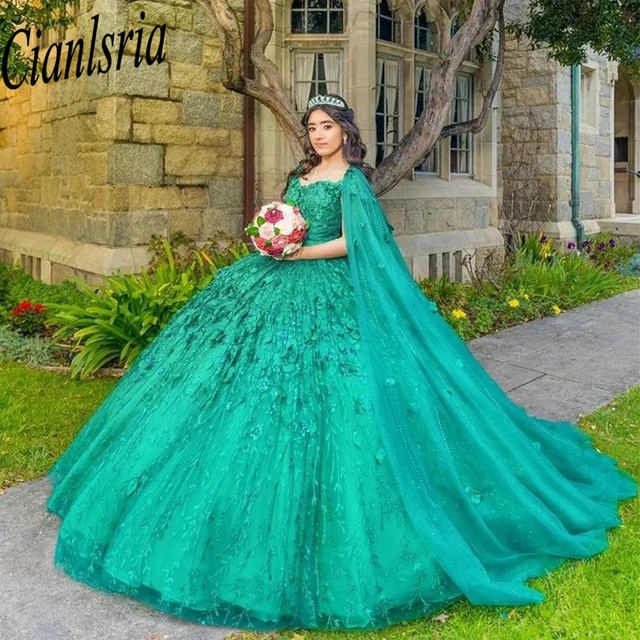 Aqua Green Gown Embellished in all over Sequins and Stones with Dupatta| Gowns-Diademstore.com