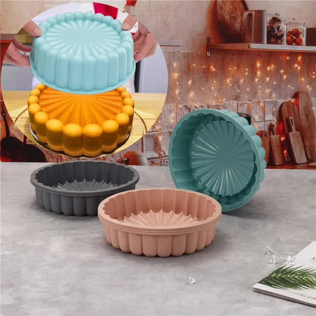 Silicone Cake Pan 10in Air Fryers Oven Baking Tray Round Silicone Cakes Pan Sponge Flan Mold Shortcake Baking Pan Silicone Molds 2