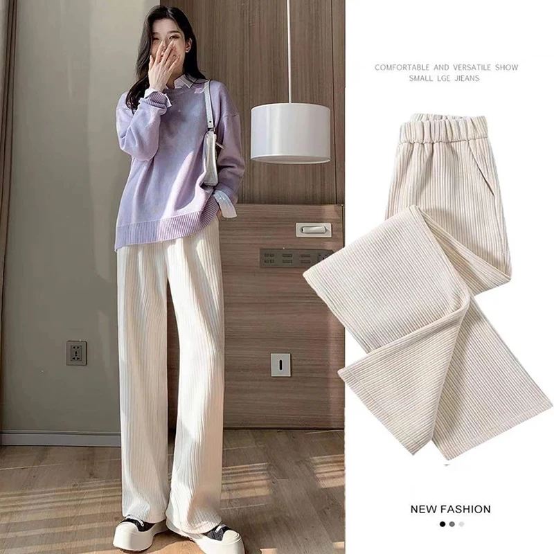 

Wide Leg Chenille Pants Women Draped Loose Elastic Straight Leg Light Striped Casual Spring Summer Boutique Pants