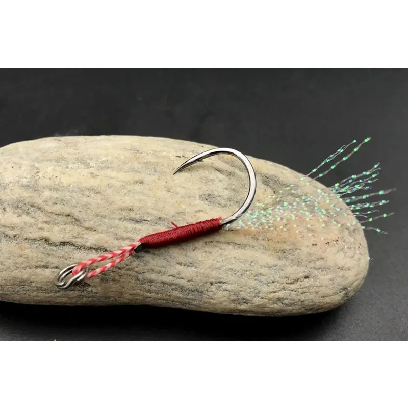 Slow Jigging Fishing Cast Jigs Assist Hook Barbed Single Jig Hooks Thread Feather Pesca High Carbon Steel Fishing Lure