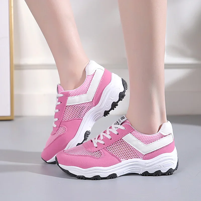 Women Tennis Shoes Breathable Mesh Sports-Shoes Lace Up Ladies Fitness Footwear Summer Outdoor Woman Sneakers Comfortable Gym