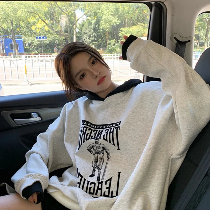 

Color-Blocking Three-Dimensional Letter Hoodie American Retro Long-Sleeved Sweater Ladies Autumn And Winter Casual Pullover Top