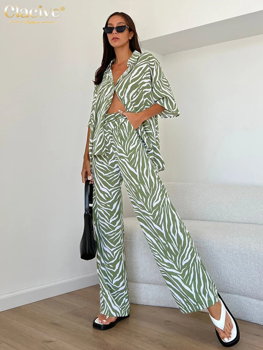 Clacive Summer Loose Zebra Print 2 Piece Sets Women Outfit