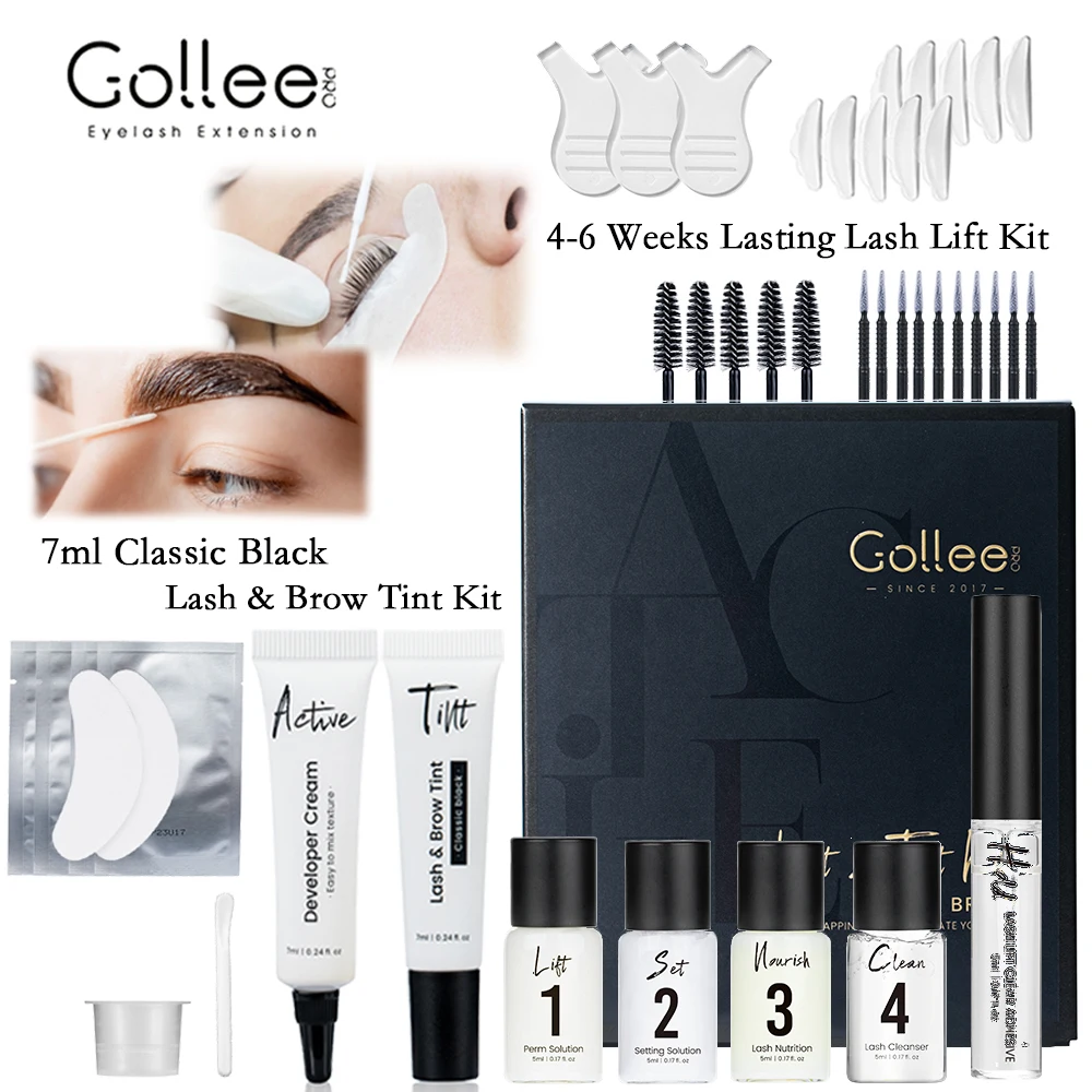 Gollee Lash and Brow Tinting Kit Classic Black Natural Eyelash Lifting Perm Treatment Makeup Set 4-6 Weeks For Lash Curler Perm 1