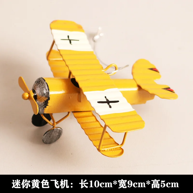 Grcfumo Modèle D'avion Rétro, Artisanat Biplan Vintage En Fer, Décoration De Bureau De Jouets Avions Exquis, Ornement De Jouets Volants Simulé Pour L'affichage De La Collection (Jaune