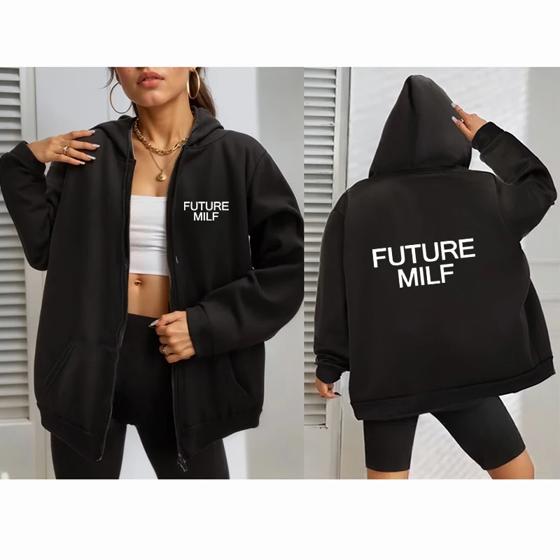 

Future Milf Letter Printed Hoodie Zip up Sweatshirt Fashion Y2k Grunge Graphic Women Hoodies Long Sleeves Aesthetic Streetwear