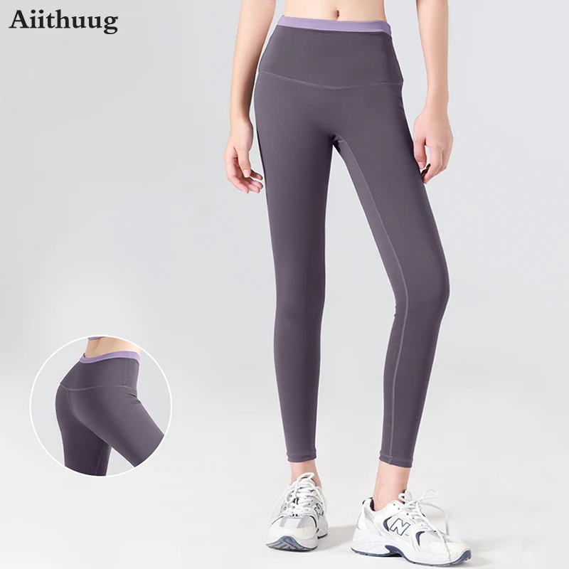 

Aiithuug Women's Peach Buttocks Patchwork Yoga Pants Without T-line Fast Drying High Waist Lifting Hip Exercise Fitness Pants