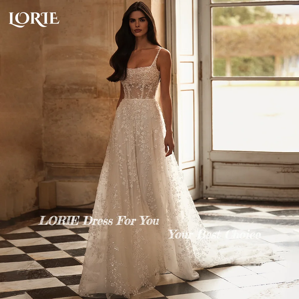 LORIE Sexy Shiny Sparkly Wedding Dresses A-line Spaghetti Straps Sweetheart Princess Bridal Gown vestidos de novia