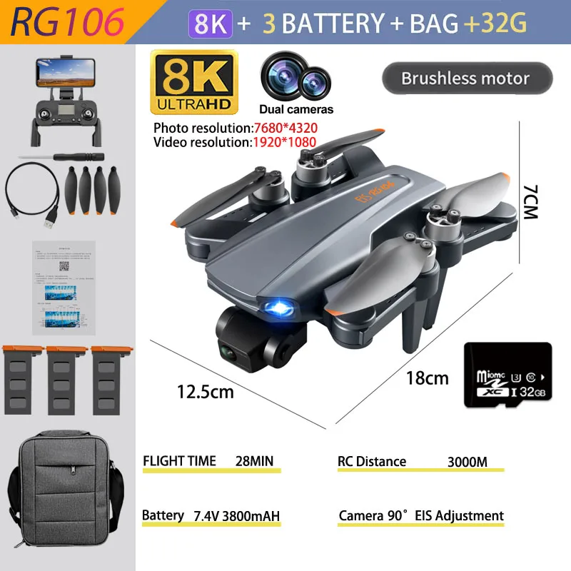 best remote control helicopter RG106 GPS Drone 8K Profesional Dual Camera 3 Axis Gimbal Anti-Shake Photography Brushless Foldable Quadcopter RC Distance 1500M rc military helicopter RC Helicopters