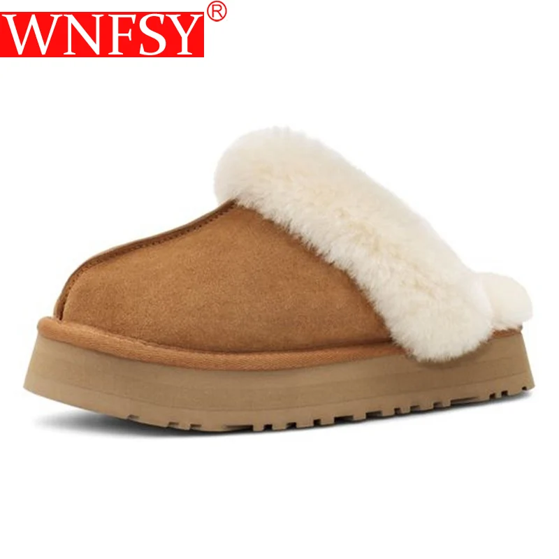 

Женские хлопковые тапочки Wnfsy, зимняя плюшевая обувь на плоской подошве, Новая модная женская обувь на платформе, повседневные домашние замшевые меховые теплые шлепанцы