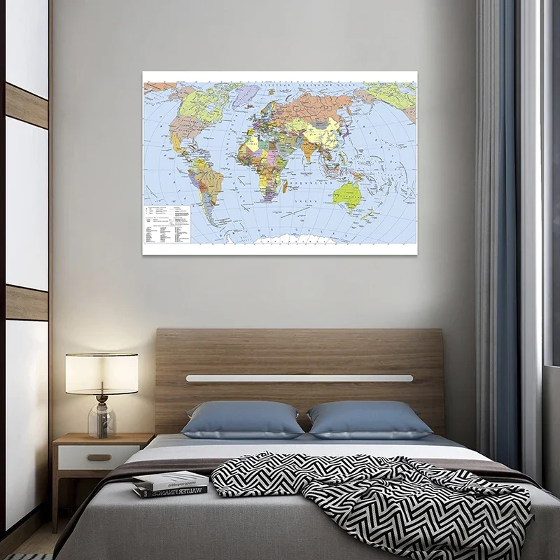 225*150cm The World Political Map In Russian Large Wall Art Poster Vinyl Canvas Painting Home Decor Children School Supplies