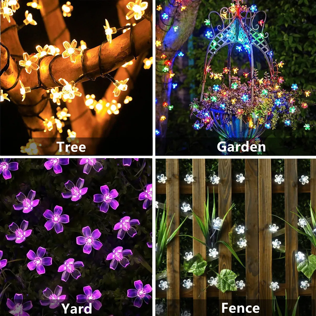 Solar LED Cherry Blossom String Lights with 8 Lighting Modes for Outdoor Garden and Christmas Decor
