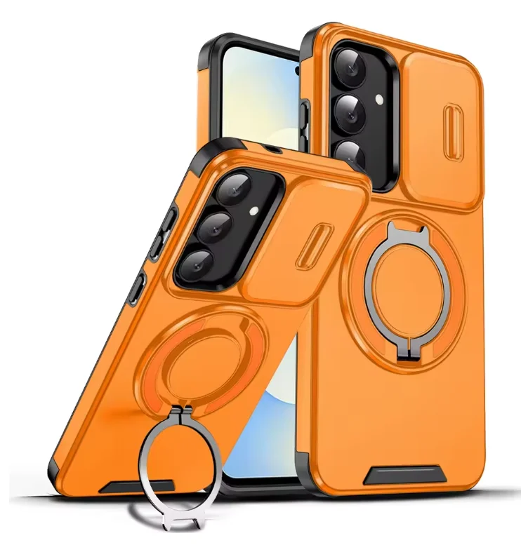 Shockproof Armor Phone Case with Slide Lens Protection and Ring Holder Cover