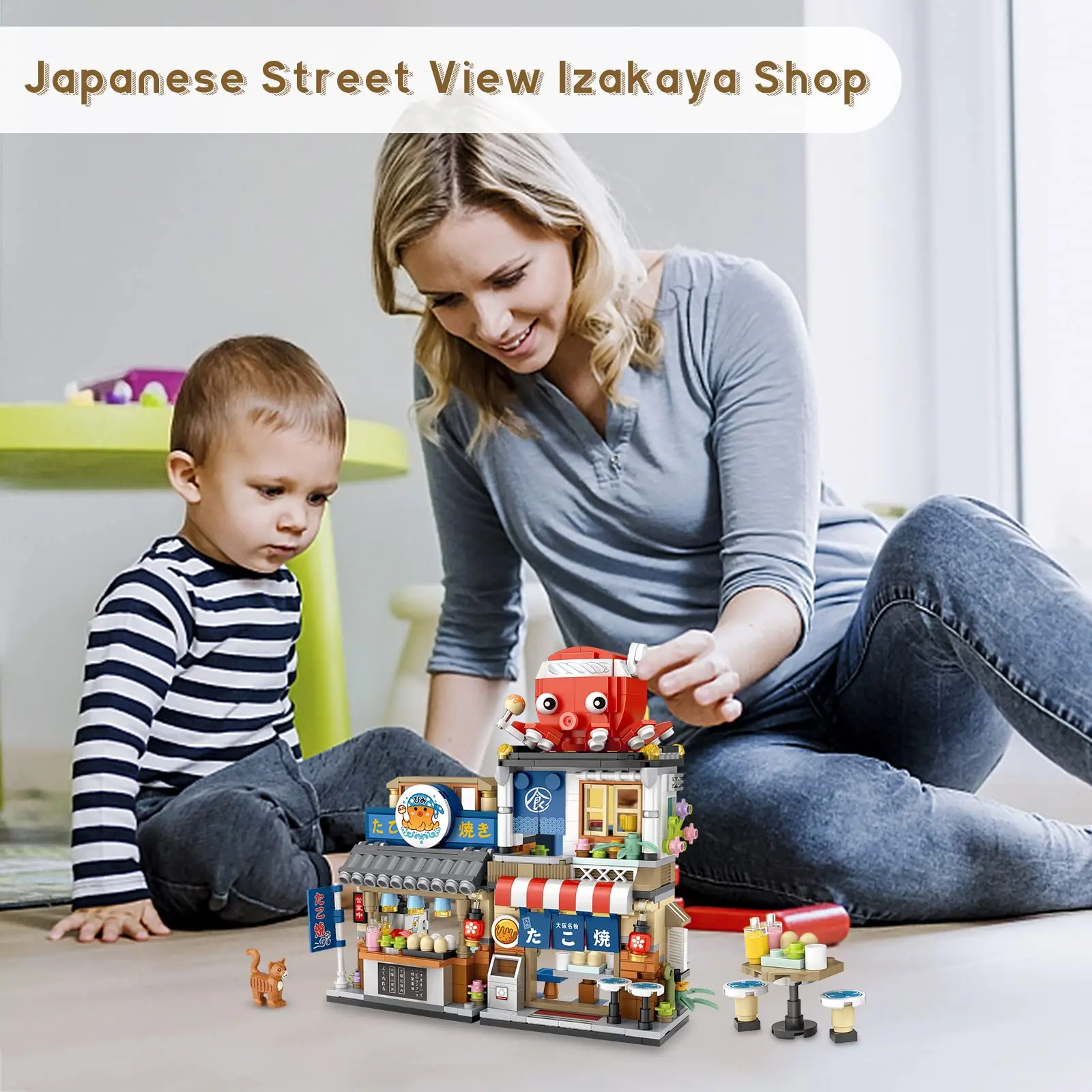 709pcs Takoyaki Store Street View Izakaya Shop Toys, MOC Construction Creative Architecture Model Set,Mini Building Blocks images - 6