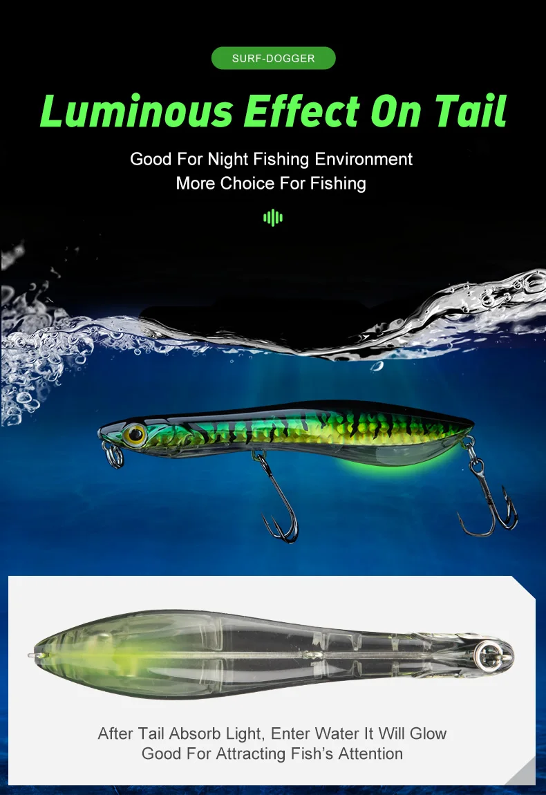 Kingdom Surf-Dogger Angelköder, 95 mm, 110 mm, schwimmende und sinkende Hartköder, lange Wurf, gute Aktion, Bleistiftköder, Popper-Wobbler – Detail 9