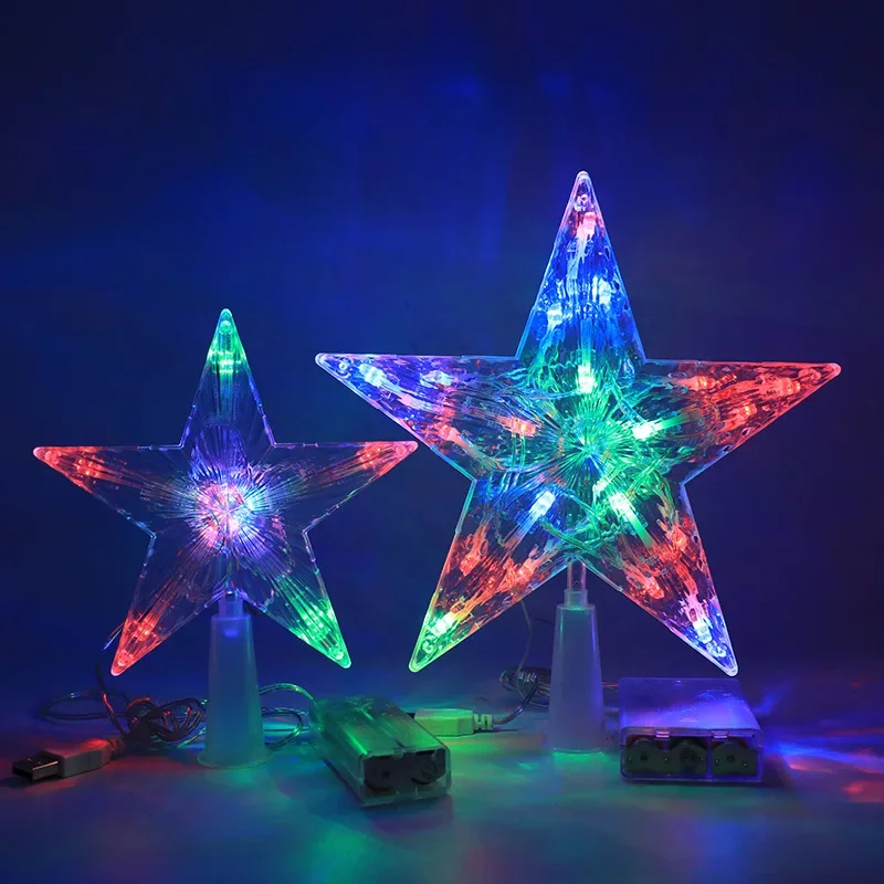 Christmas LED Transparent Five-pointed Star Tree Toppers Merry Christmas Tree Decorations for Home Xmas Ornaments Navidad Props christmas tree decoration,christmas star decoration