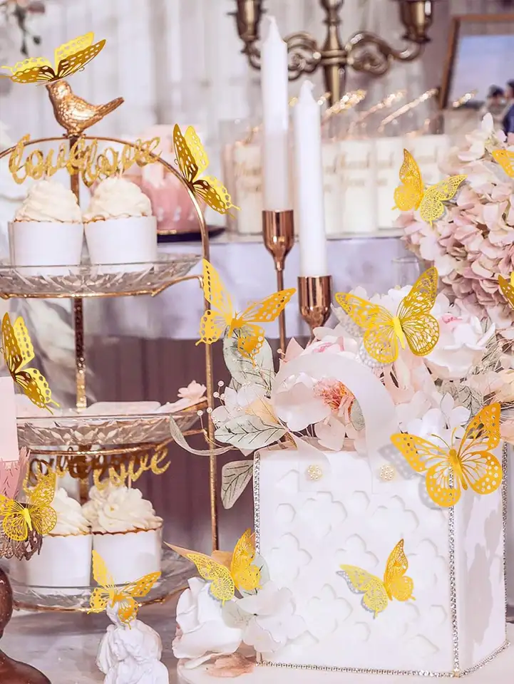 48Pcs 3D Metallic Butterfly Wall Decor - 4 Styles 3 Sizes Removable Stickers For Room & Party Decor