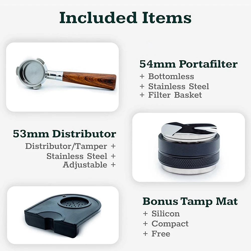 

Кофейный бесдничный портативный фильтр 54 мм + 53 мм дистрибьютор и Темпер для кофе + коврик для тампона Бариста бривилл экспресс