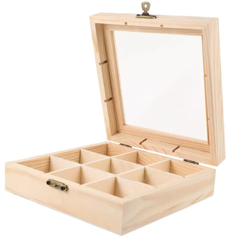 Tea Tin Box 9 Compartments Wooden Tea Bag Storage Box For Sugar Packets Coffee Bag
