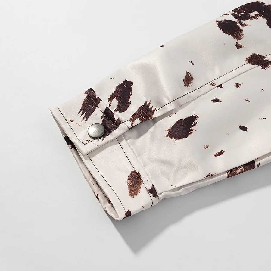 2025 Autumn Women's Fashion Printed Lapel Jacket Coat Casual Long Sleeve Pockets Jackets High Street Commuter Short Outerwear