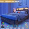bedstead.Full Bed Frame with 2-Tier Storage Headboard, Metal Platform Bed Frame with 4 Storage Drawers,Built in Charging Station 5