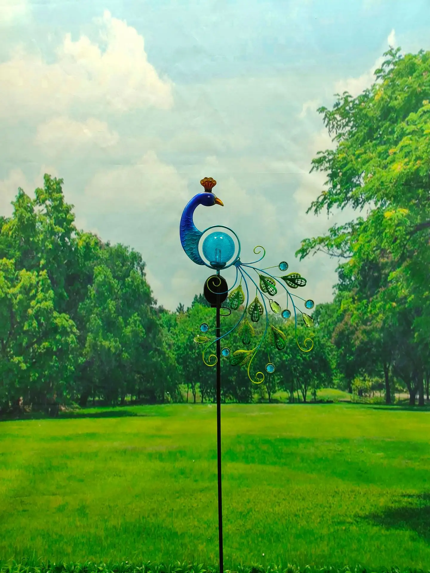 Solar Peacock Lamp Wrought Iron Hollow Feather, Outdoor Courtyard Crack Ball, Lawn Lamp 5