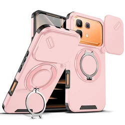 Rugged Armor Magnetic Bracket Phone Case with Slide Camera Protection for Infinix Note 60 (LK pink)