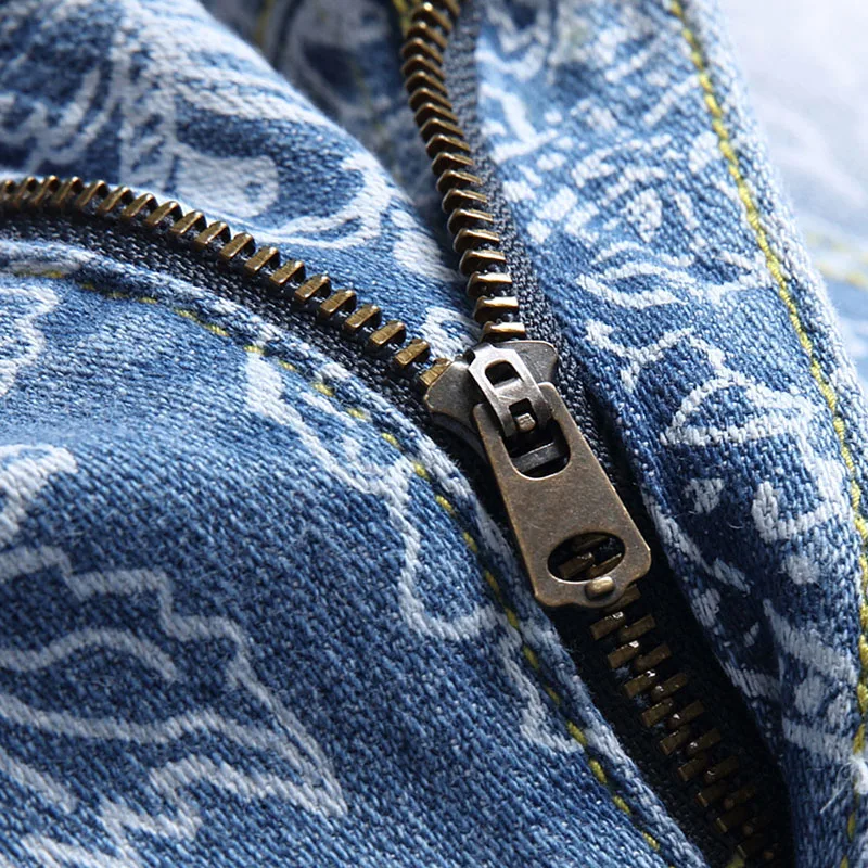 Summer New Men's Denim Shorts Classic Style Flower Printing Blue Fashion Casual Slim Fit Short Jeans Male Cotton Shorts