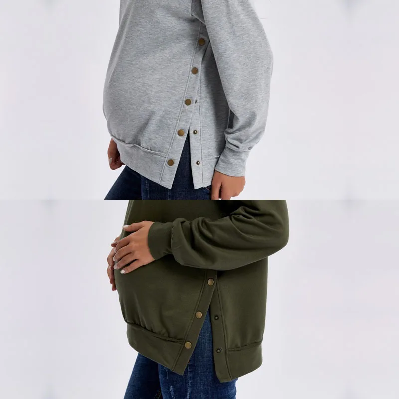 Breastfeeding Pregnant Top Pregnant Mother Clothing European and American Polyester Long-sleeved Maternity Loose Solid Sweaters Autunm Winter Clothes Women