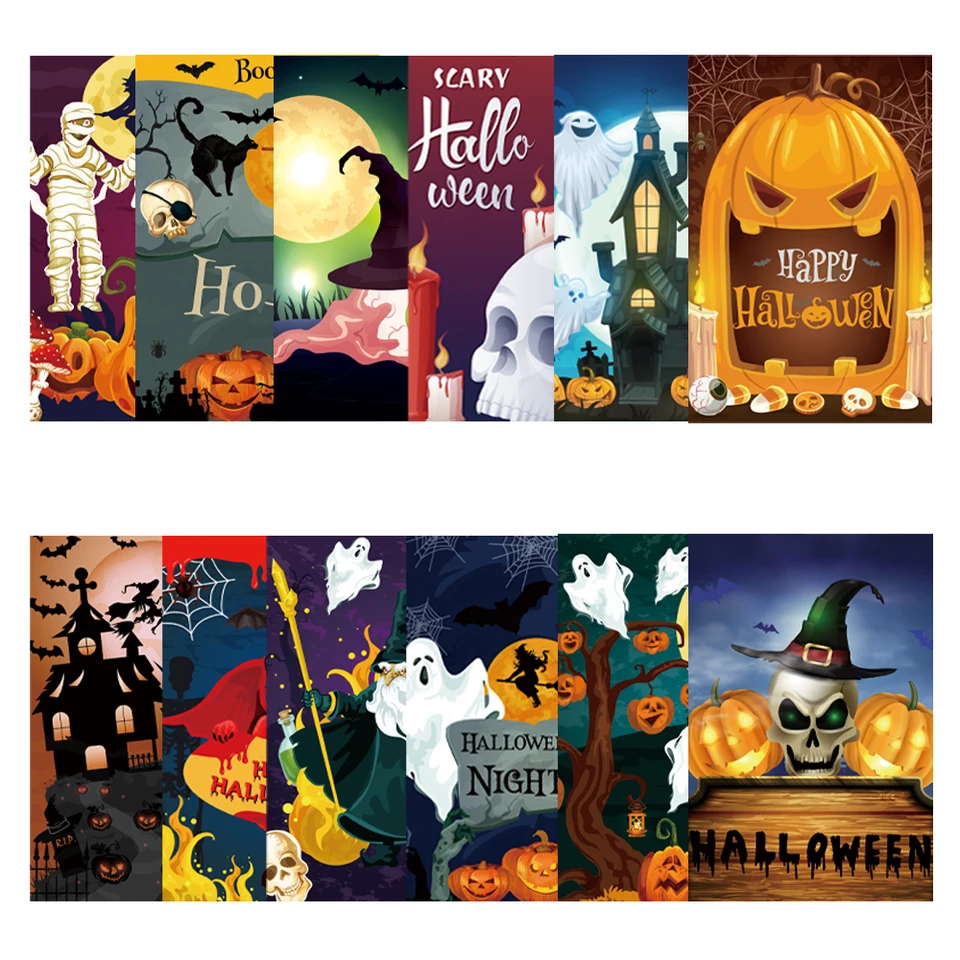 12pcs Vintage Halloween Greeting Cards Pumpkin Ghost Invitation