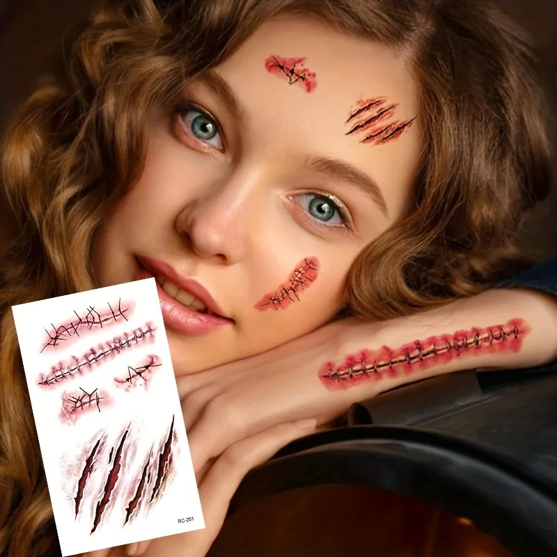 5PCS Halloween Disposable Stickers, Red Blood Clothes, Facial Stickers,Role-playing Party Decoration, Facial Decoration Stickers