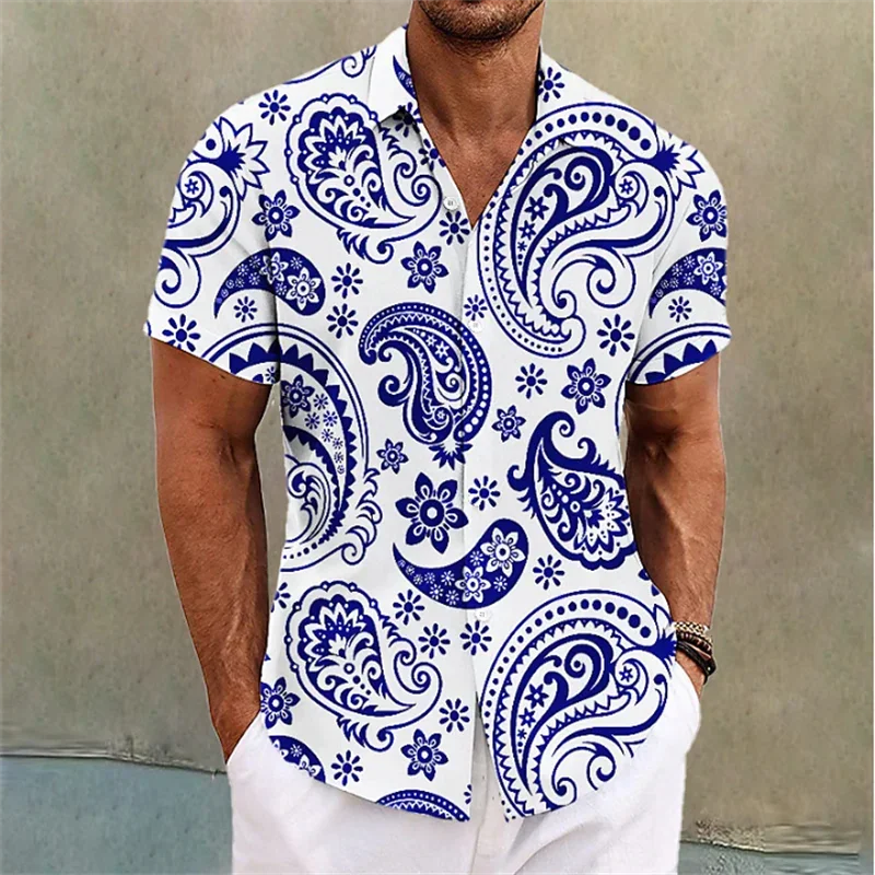 2023 Men's Tops Luxury Social Short Sleeve Shirt Lapel Button Down Shirt Casual Printed Men's Club Prom Cardigan Tops