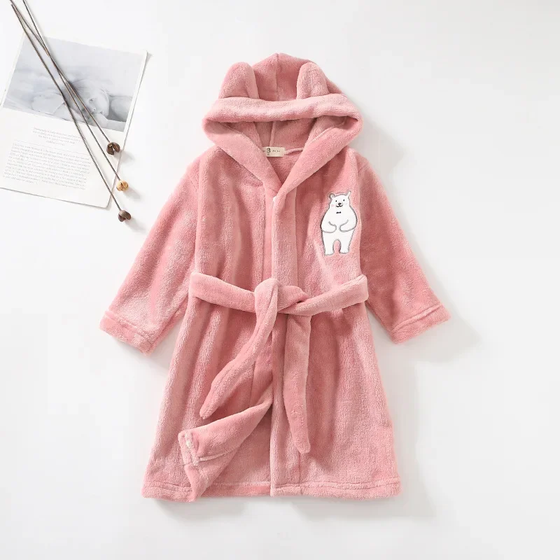Kids Bathrobe for Girl Children Clothing Girl Flannel Bath Robe Clothes Boy Cartoon Night Robe Kids Pajamas For 1-8 Years