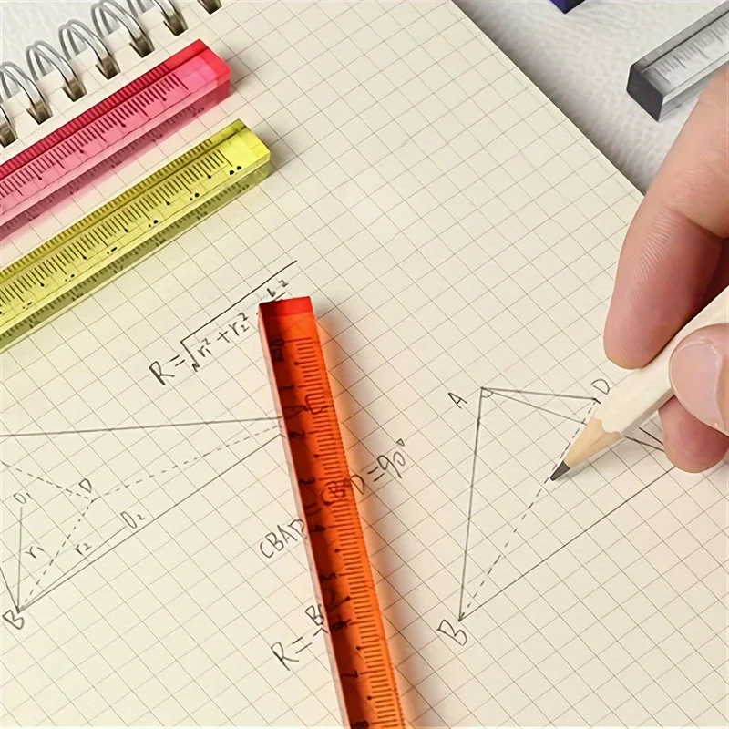 1/3개 15cm/5.91인치 그라데이션 컬러 사각자 - 기하학, 드로잉, 사무실 및 학습용 투명 다색 눈금자 - 내구성이 뛰어난 매끄러운 표면, 정확한 측정 도구, 기하학적 드로잉 도구, 선명한 디자인, 투
