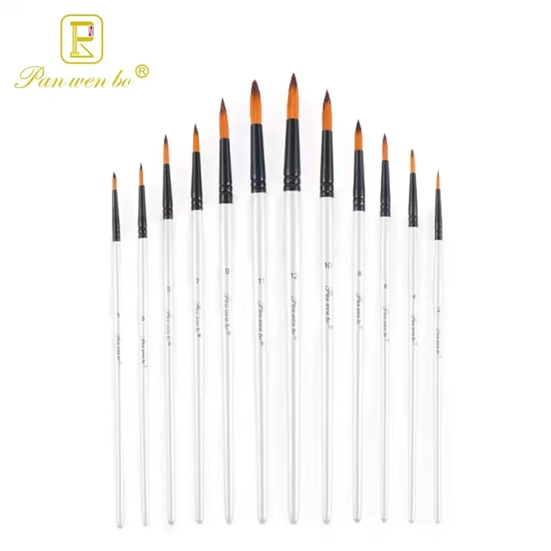

12Pcs Mixed Size Flat Head Acrylic Painting Brushes White Nylon Watercolor Brush Set Student Children Painter Art Supplies