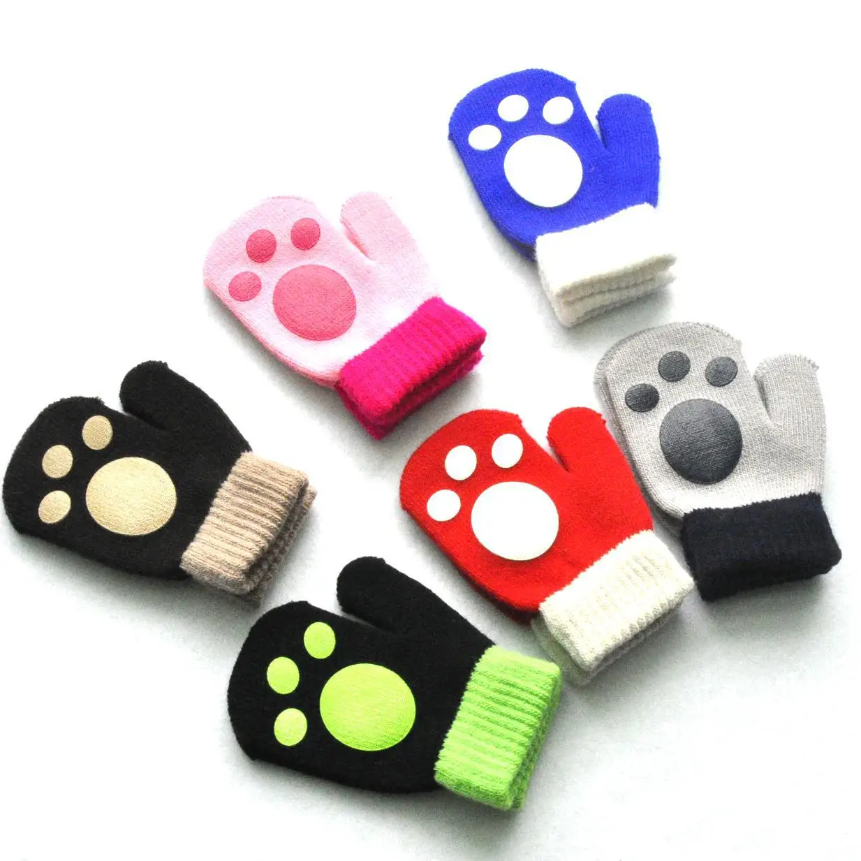 Baby Short Gloves Winter Children Footprint Knitted Plush Furry Full Finger Mittens Autumn Knitting Hand Warmer 1-4 Years Old